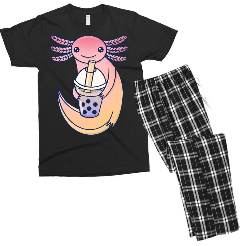 Cute Axolotl With Bubble Tea Tumblr Men's T-shirt Pajama Set by lenainplongo2 | Artistshot