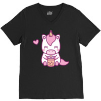 Cute Little Unicorn Loves Drinking Boba Tea Music V-neck Tee | Artistshot