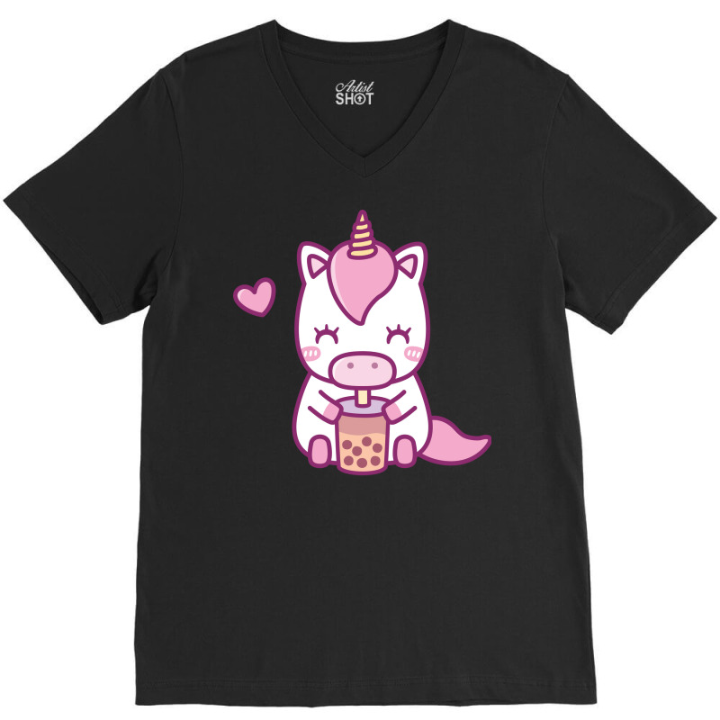 Cute Little Unicorn Loves Drinking Boba Tea Music V-Neck Tee by lenainplongo2 | Artistshot