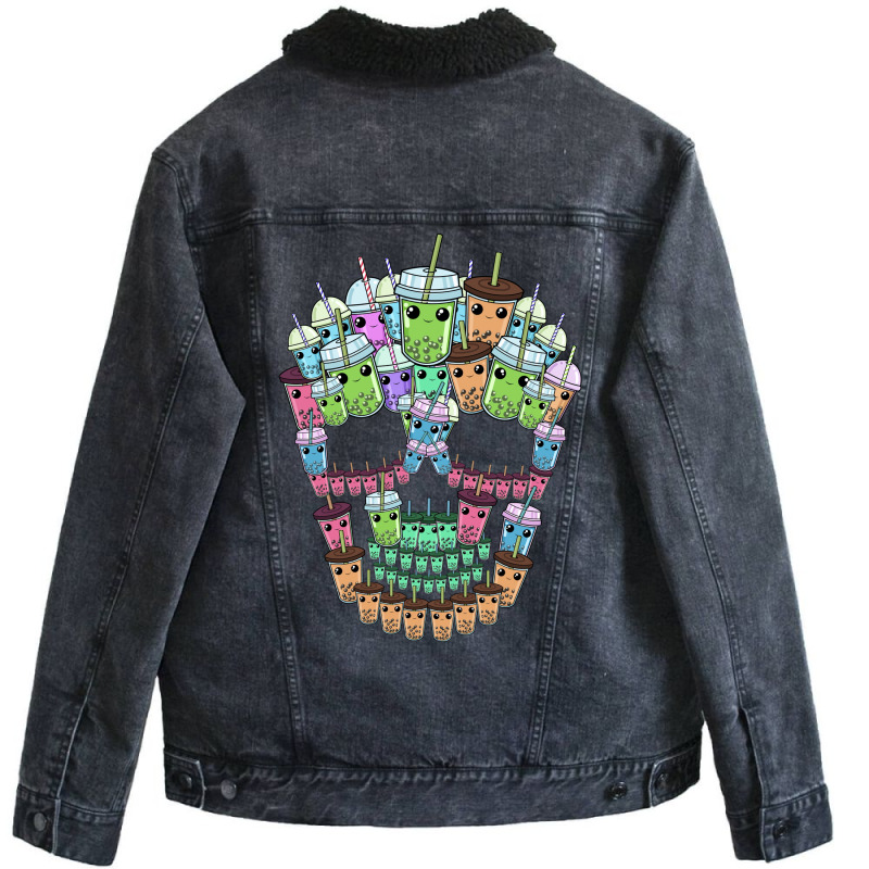 Bubble Tea Skull Gift Boba Tea Gifts Bubble Tea Gi Unisex Sherpa-Lined Denim Jacket by didamyeten3 | Artistshot