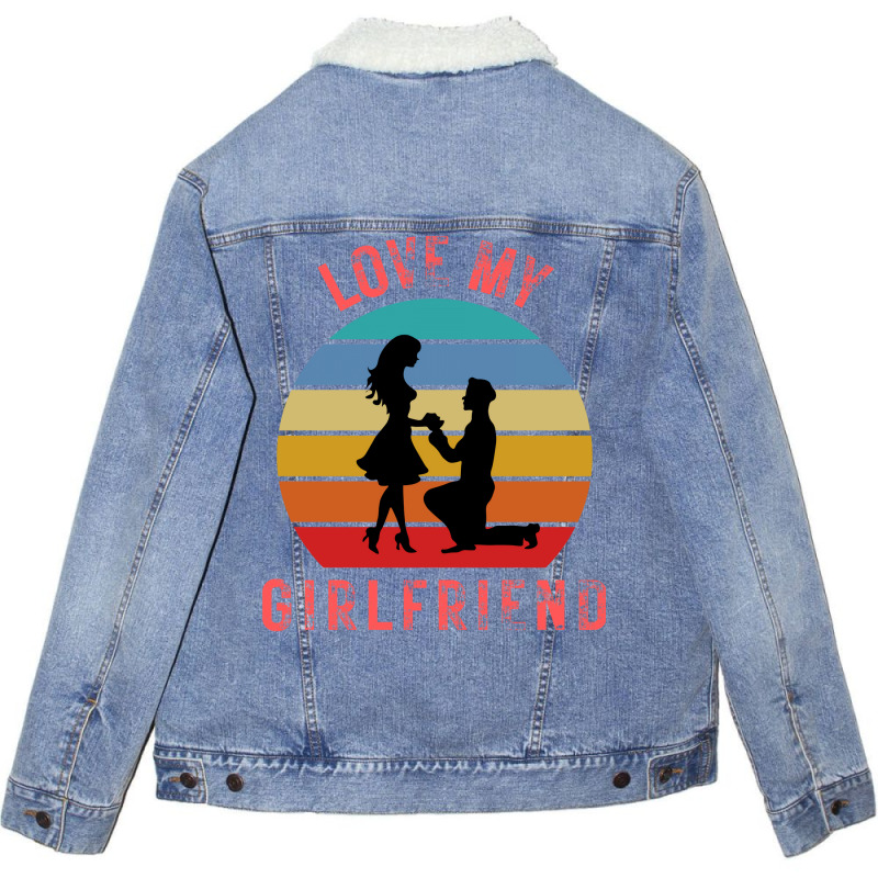 Love My Girlfriend 80s (1) Unisex Sherpa-Lined Denim Jacket by woelkelytjeb | Artistshot