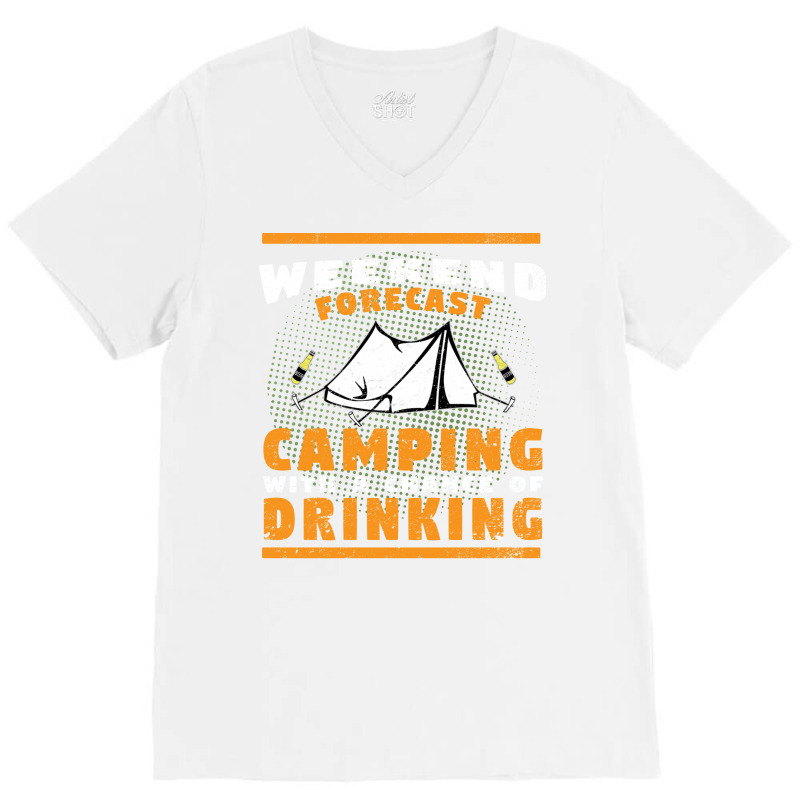 Camping Weekend Forecast Camping With A Chance Of V-neck Tee | Artistshot