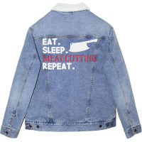 Eat Sleep Meat Cutting Butcher Butchery 70s Unisex Sherpa-lined Denim Jacket | Artistshot