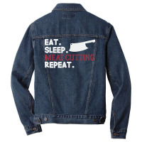 Eat Sleep Meat Cutting Butcher Butchery 70s Men Denim Jacket | Artistshot