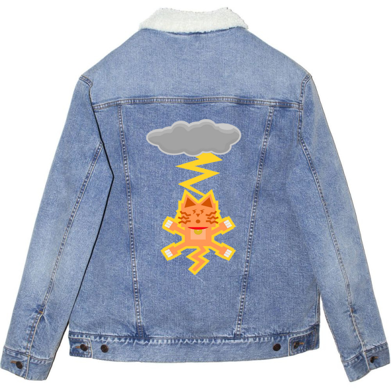 Cat Lightning Funny Unisex Sherpa-Lined Denim Jacket by Reynaldo K Dennis | Artistshot