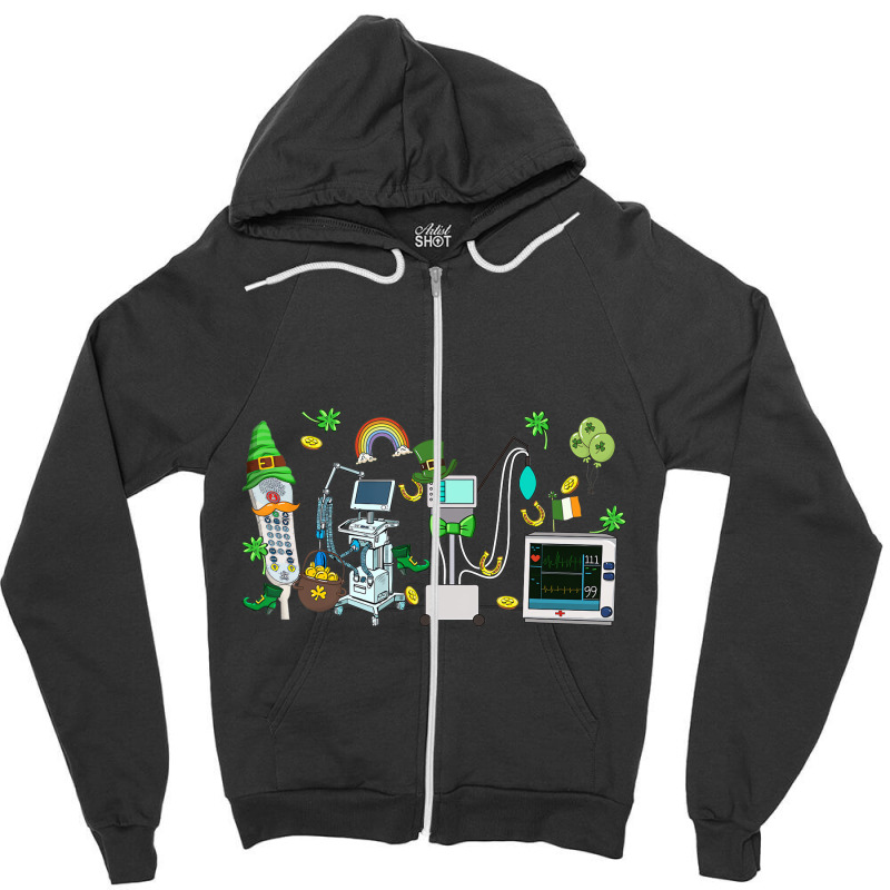 Lucky Shamrock Happy St Patricks Day Funny Icu Nur Zipper Hoodie | Artistshot