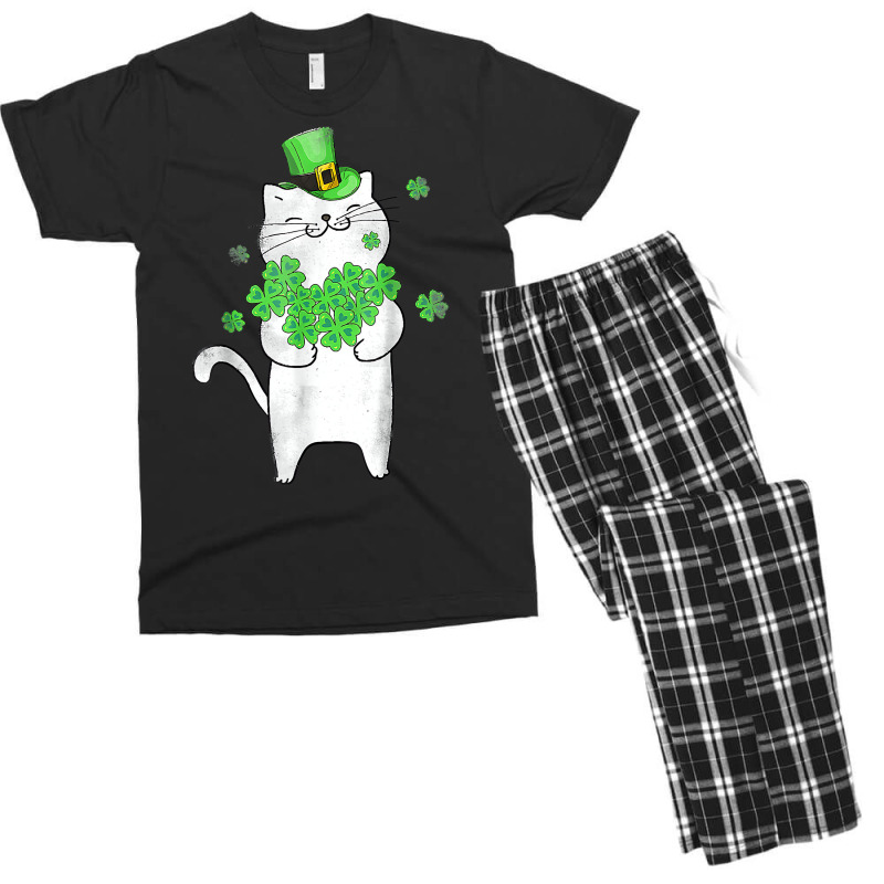 Cute Cat Lover Shamrock St Patricks Day Meowy Iris Men's T-shirt Pajama Set | Artistshot