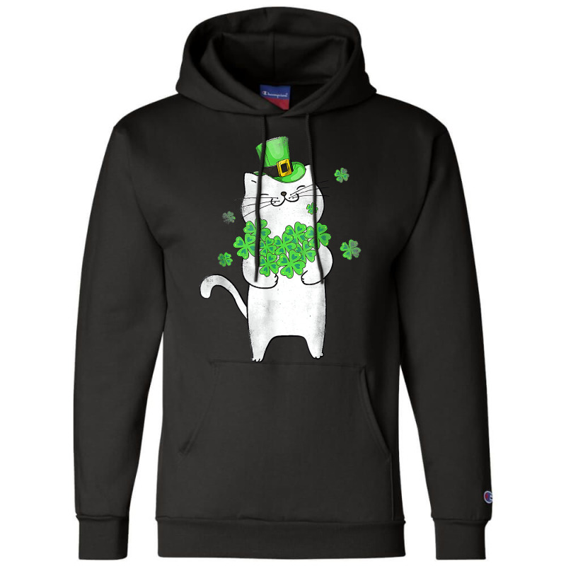 Cute Cat Lover Shamrock St Patricks Day Meowy Iris Champion Hoodie | Artistshot