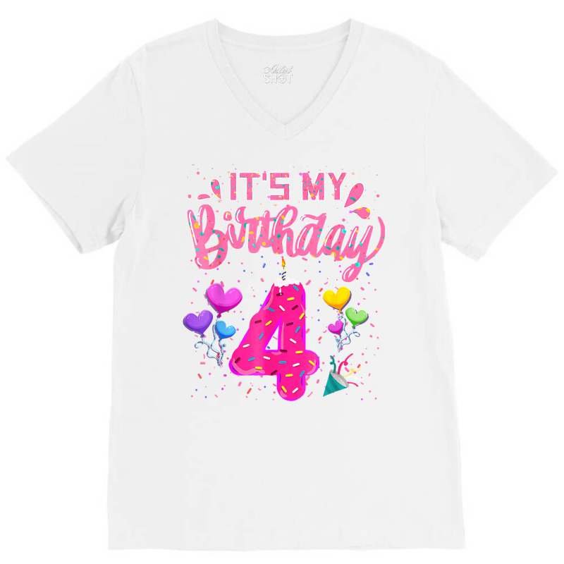 It's My 4th Birthday Doughnut Happy 4 Years Old Gi V-neck Tee | Artistshot