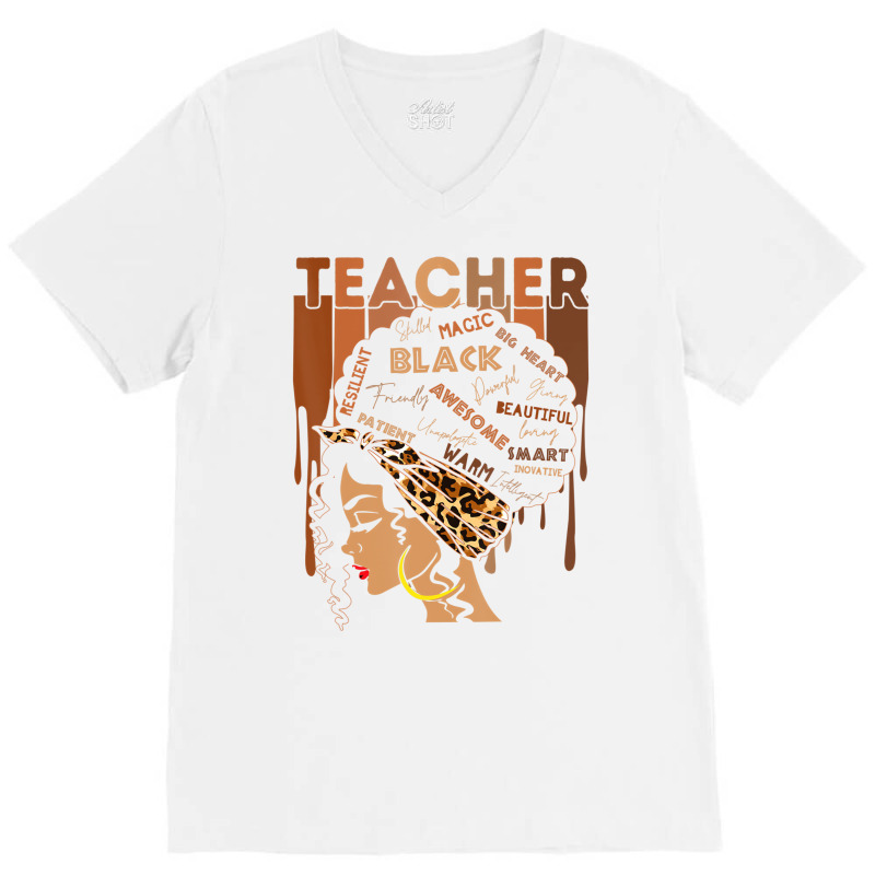 Black Woman Teacher Afro Retro Black History Month V-neck Tee | Artistshot