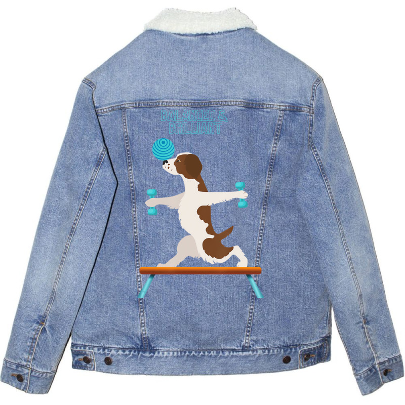 Brittany Dog Funny Fun Gym Workout Balanced & Bril Unisex Sherpa-lined Denim Jacket | Artistshot