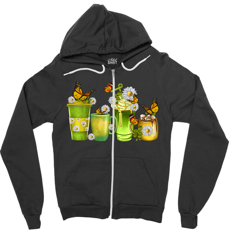 Daisy Coffee Cups With Butterfly Zipper Hoodie | Artistshot