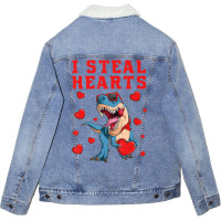 I Steal Hearts Valentines Day Dinosaur Boys Men Lo Unisex Sherpa-lined Denim Jacket | Artistshot