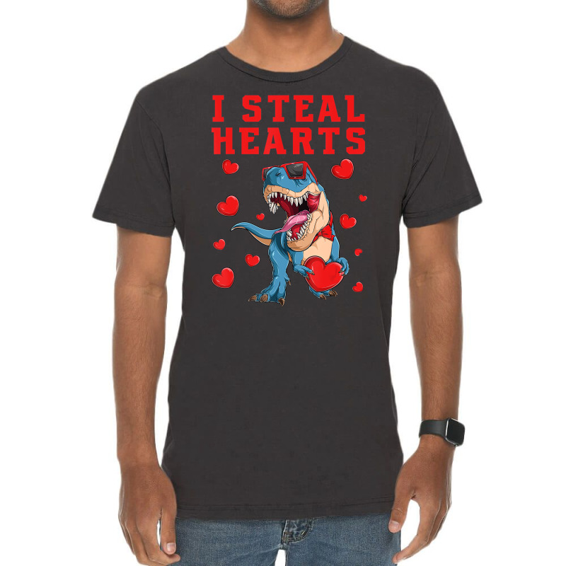 I Steal Hearts Valentines Day Dinosaur Boys Men Lo Vintage T-shirt | Artistshot