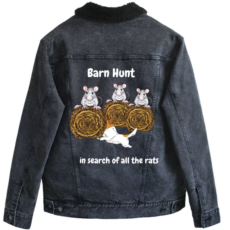 Funny Barn Hunt   In Search Of Rats With Jack Russ Unisex Sherpa-Lined Denim Jacket by eischeid | Artistshot