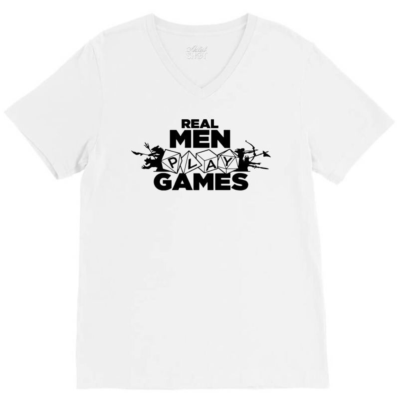 Real Men Play Games V-Neck Tee by MilaArt. | Artistshot