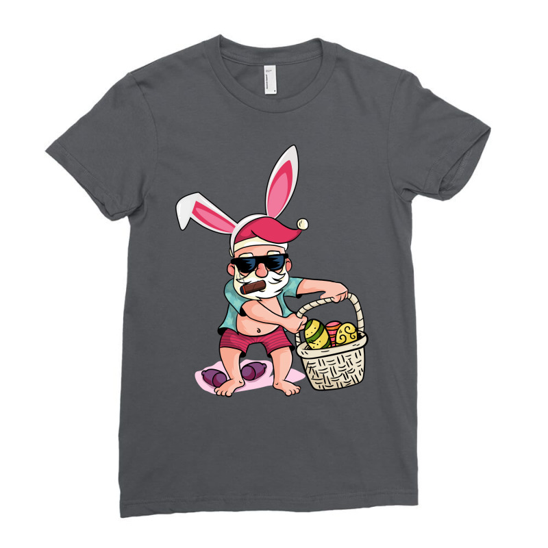 Happy Easter Bunny Ears Funny Santa Egg Basket Coo Ladies Fitted T-Shirt by wienchassex | Artistshot