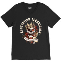 Substation Technician Skull With Cigar Design V-neck Tee | Artistshot