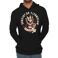 Substation Technician Skull With Cigar Design Lightweight Hoodie | Artistshot