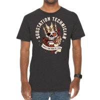 Substation Technician Skull With Cigar Design Vintage T-shirt | Artistshot