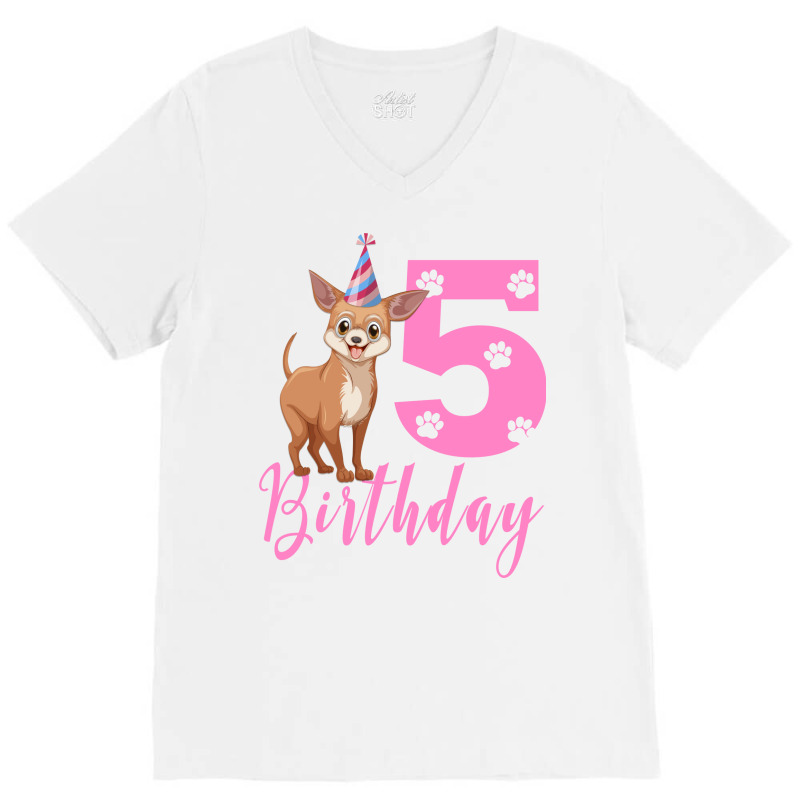 5th Birthday Chihuahua Cool V-neck Tee | Artistshot