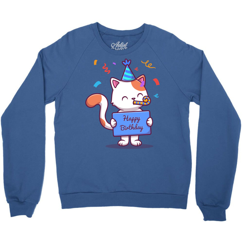 Cute Birthday Cat With Confetti Gift Crewneck Sweatshirt | Artistshot