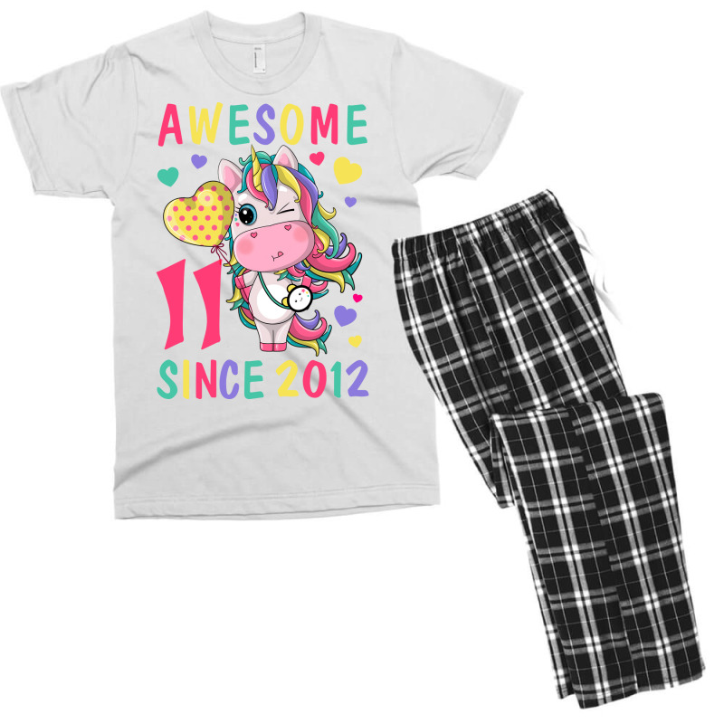 Cute Unicorn Awesome 11th Birthday Since 2012 Trav Men's T-shirt Pajama Set | Artistshot