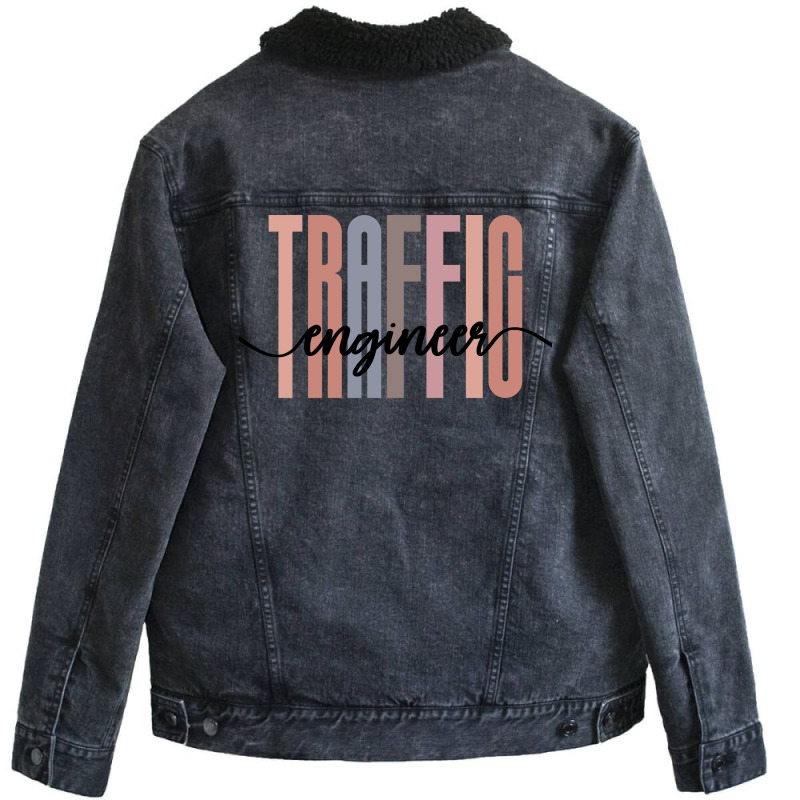 Traffic Engineer Tall Font Contrast On White Desig Unisex Sherpa-Lined Denim Jacket by sokratugnneq | Artistshot