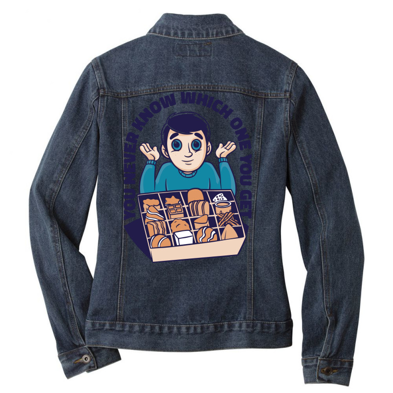 Man And Chocolate Box Boy Ladies Denim Jacket by leixochairih | Artistshot