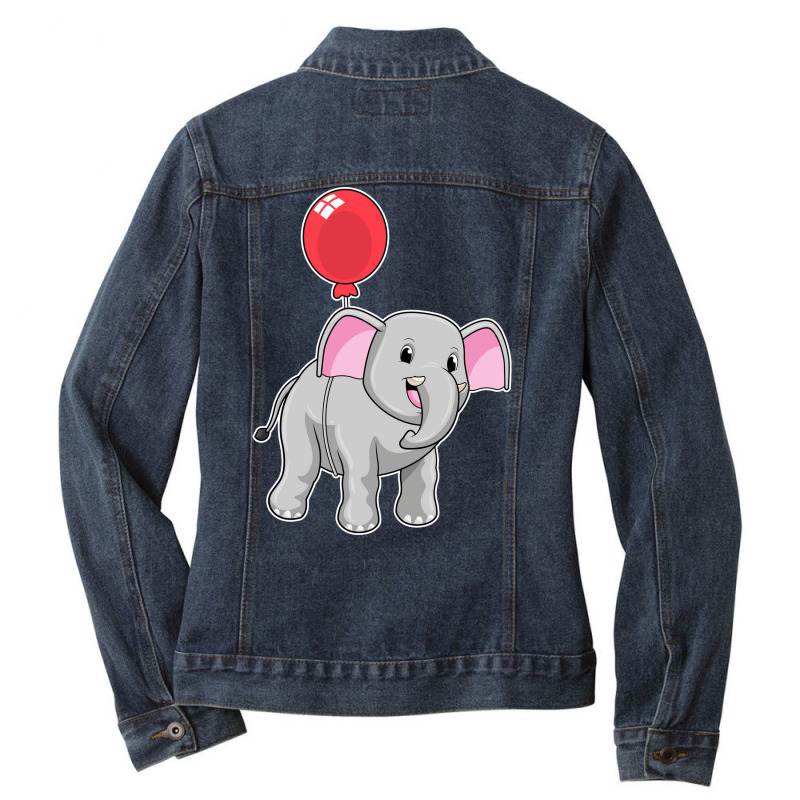 Elephant With Balloon Music Ladies Denim Jacket by rulyyknietah | Artistshot