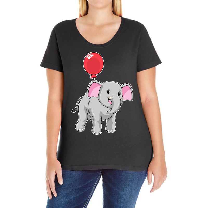 Elephant With Balloon Music Ladies Curvy T-Shirt by rulyyknietah | Artistshot