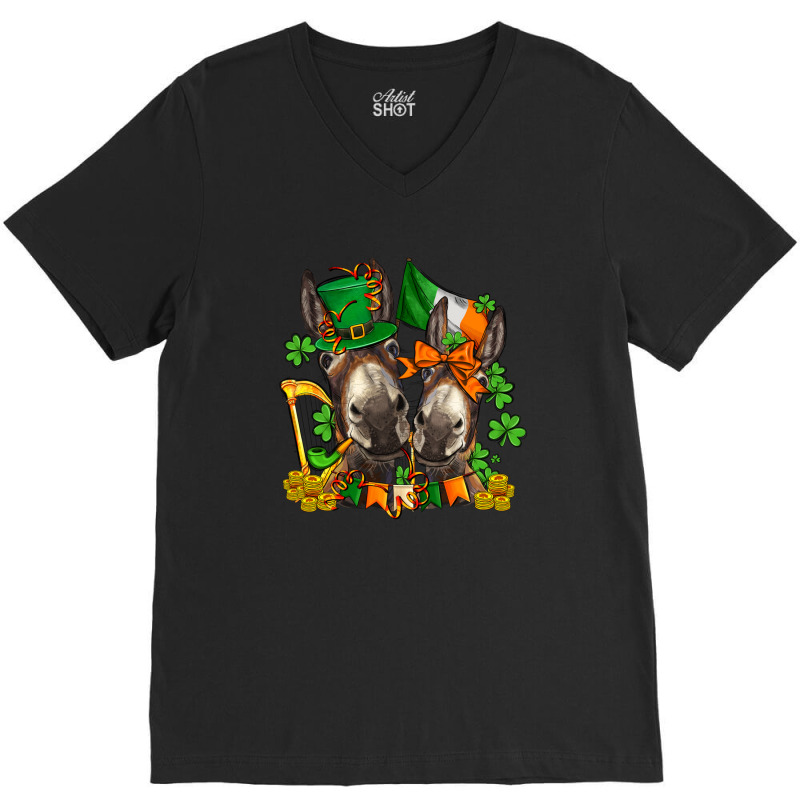 St Patricks Donkeys With Shamrocks V-neck Tee | Artistshot