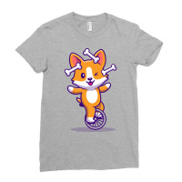 Cute Corgi Playing Bone With Bike Boy Ladies Fitted T-shirt | Artistshot