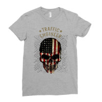 Traffic Engineer Watercolor Skull In American Flag Ladies Fitted T-shirt | Artistshot