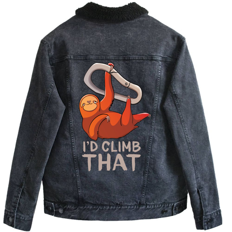 Funny Sloth Bouldering Gift For Rock Climbers Red Unisex Sherpa-lined Denim Jacket | Artistshot