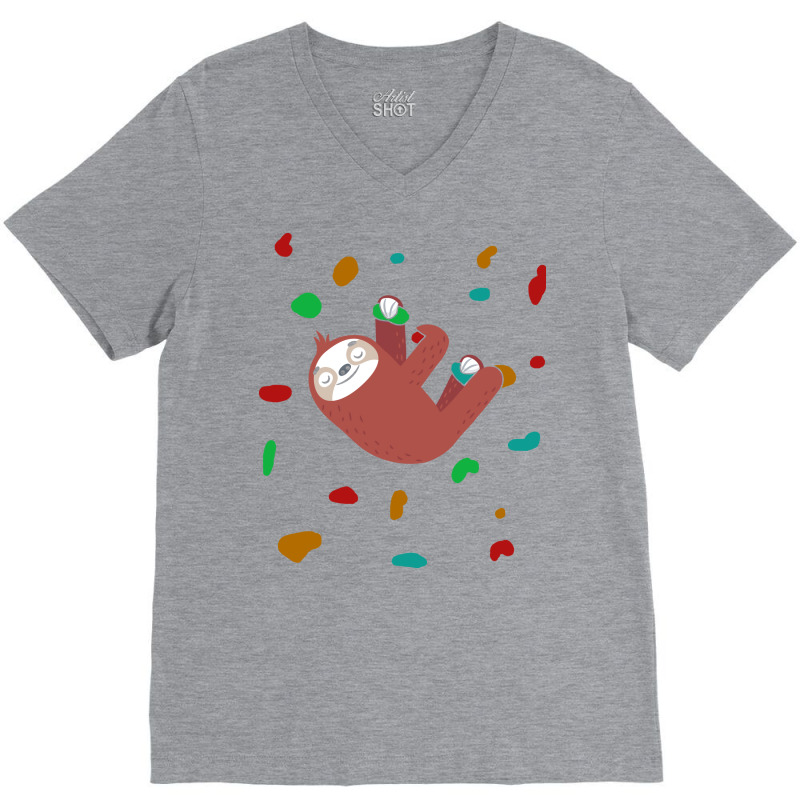 Colorful Sloth Climber Climbing Boulder Wall Cute V-neck Tee | Artistshot