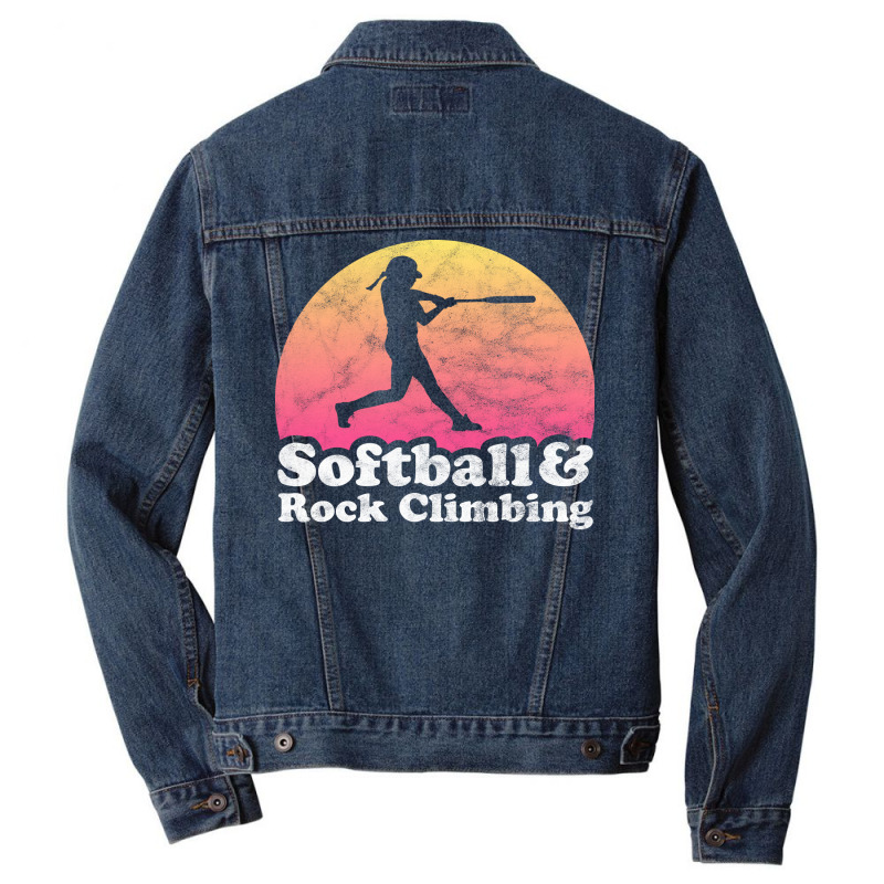 Softball And Rock Climbing Gift For Softball Playe Men Denim Jacket | Artistshot