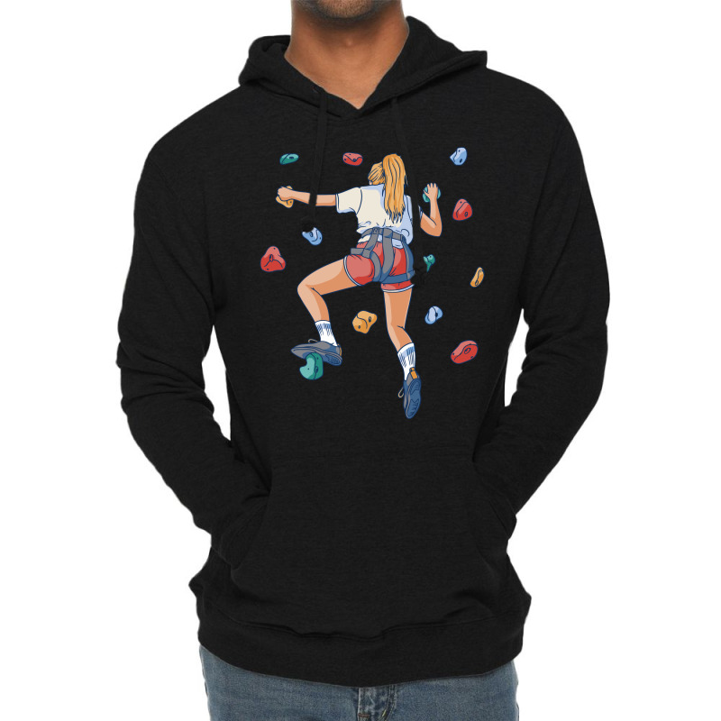 Woman Climbing A Wall Aesthetic Lightweight Hoodie | Artistshot