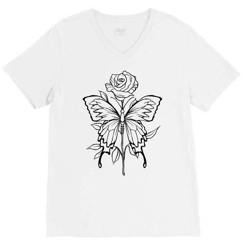 Soft Grunge Rose Butterfly Fairycore Aesthetic Lov V-neck Tee | Artistshot