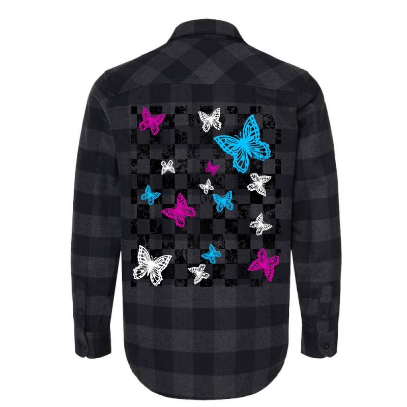 Butterfly Checkerboard Dark Version Blue Flannel Shirt | Artistshot