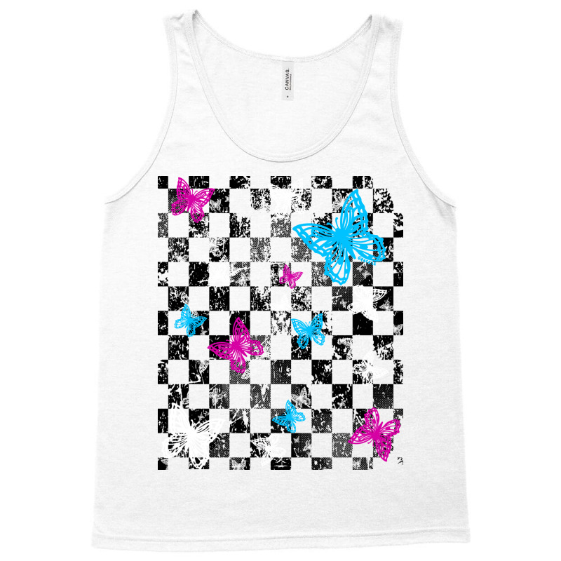 Butterfly Checkerboard Dark Version Blue Tank Top | Artistshot