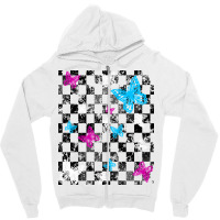 Butterfly Checkerboard Dark Version Blue Zipper Hoodie | Artistshot