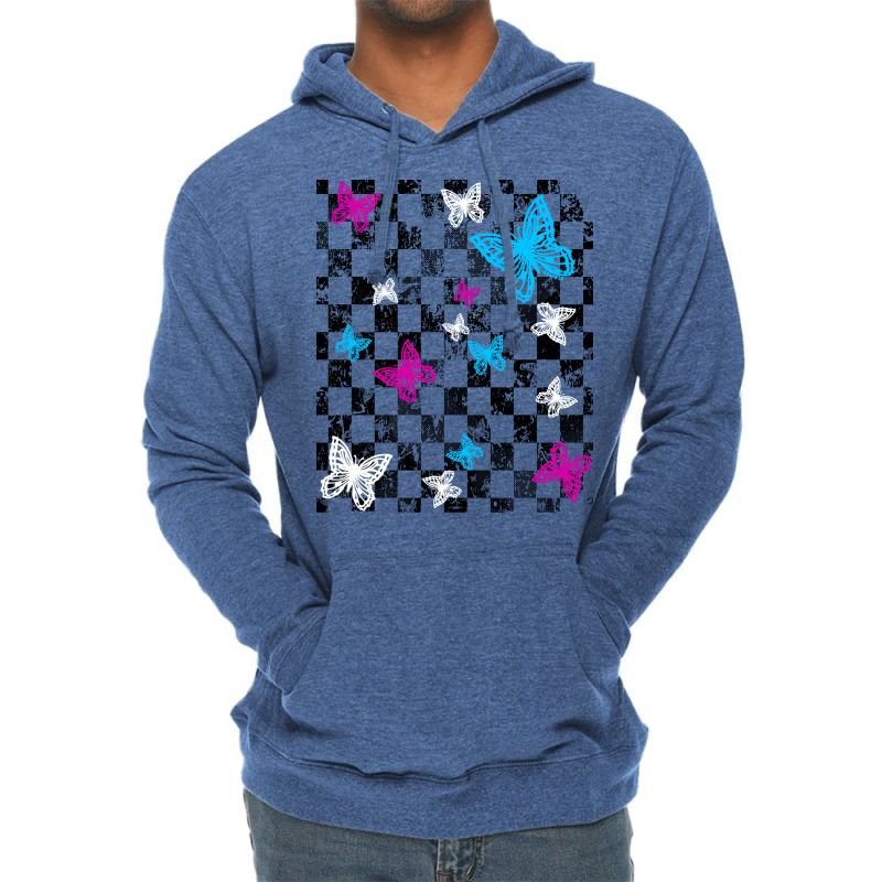 Butterfly Checkerboard Dark Version Blue Lightweight Hoodie | Artistshot