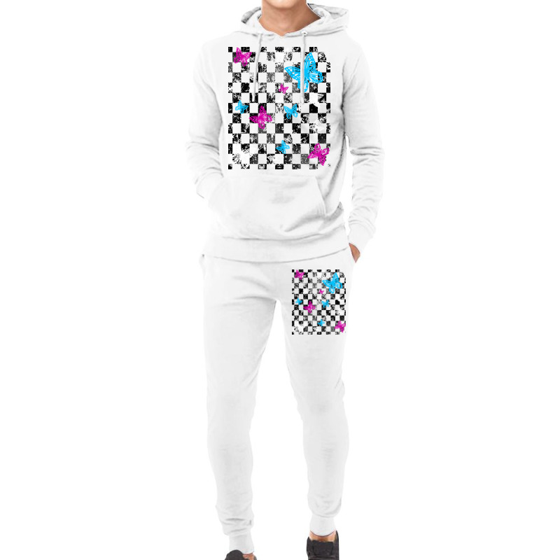 Butterfly Checkerboard Dark Version Blue Hoodie & Jogger Set | Artistshot