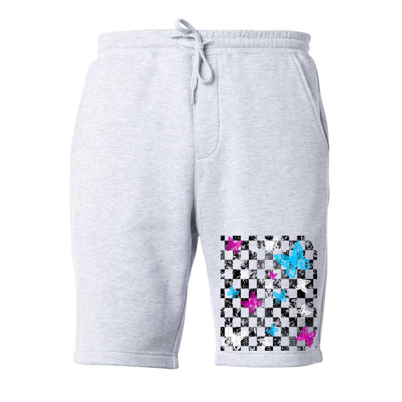 Butterfly Checkerboard Dark Version Blue Fleece Short | Artistshot