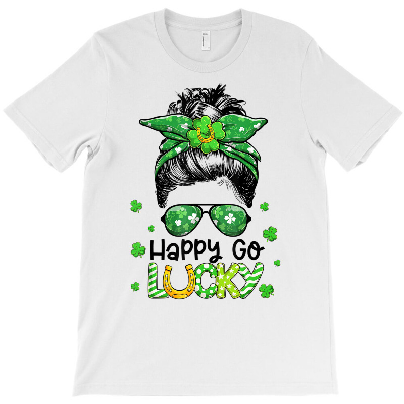 Happy Go Lucky Messy Bun Women Shamrock St Patrick T-shirt | Artistshot