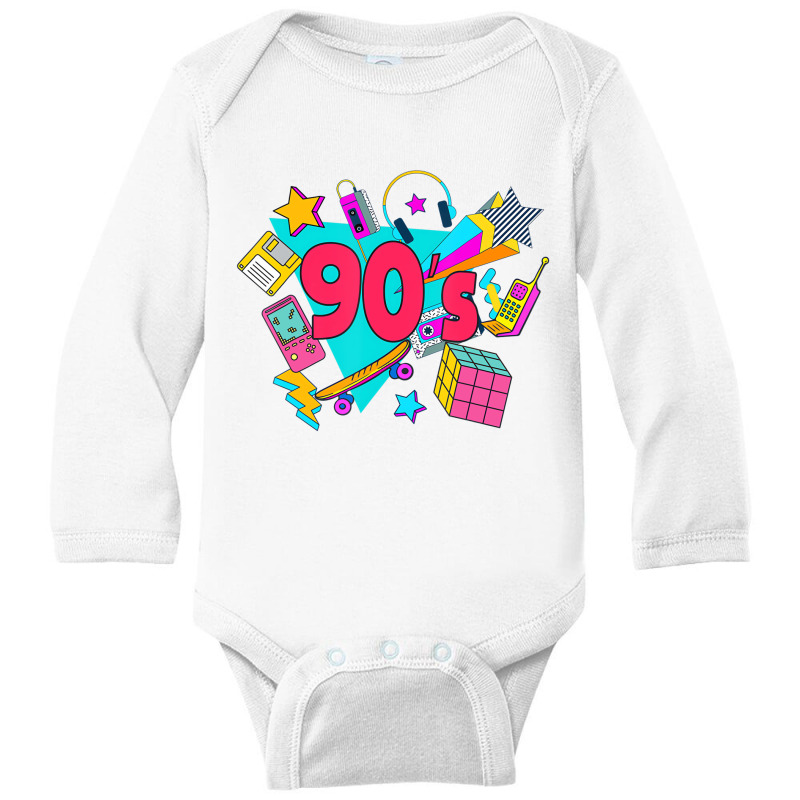 Funny 90s Costume Theme Party 90s Outfit Party Coo Long Sleeve Baby Bodysuit | Artistshot