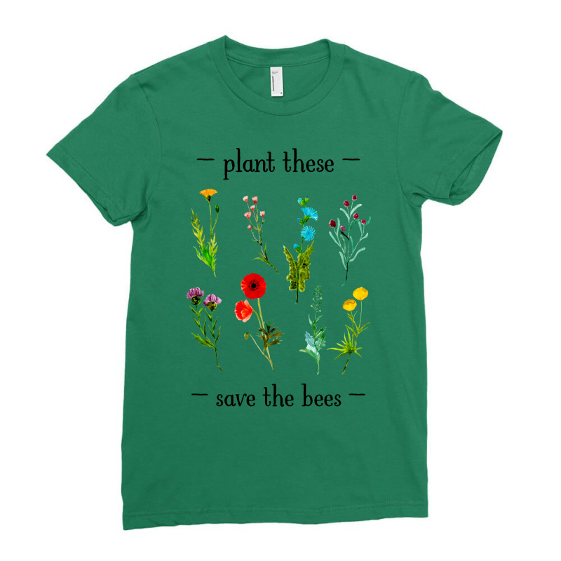 Plant These Save The Bees Watercolor Wildflowers C Ladies Fitted T-shirt | Artistshot