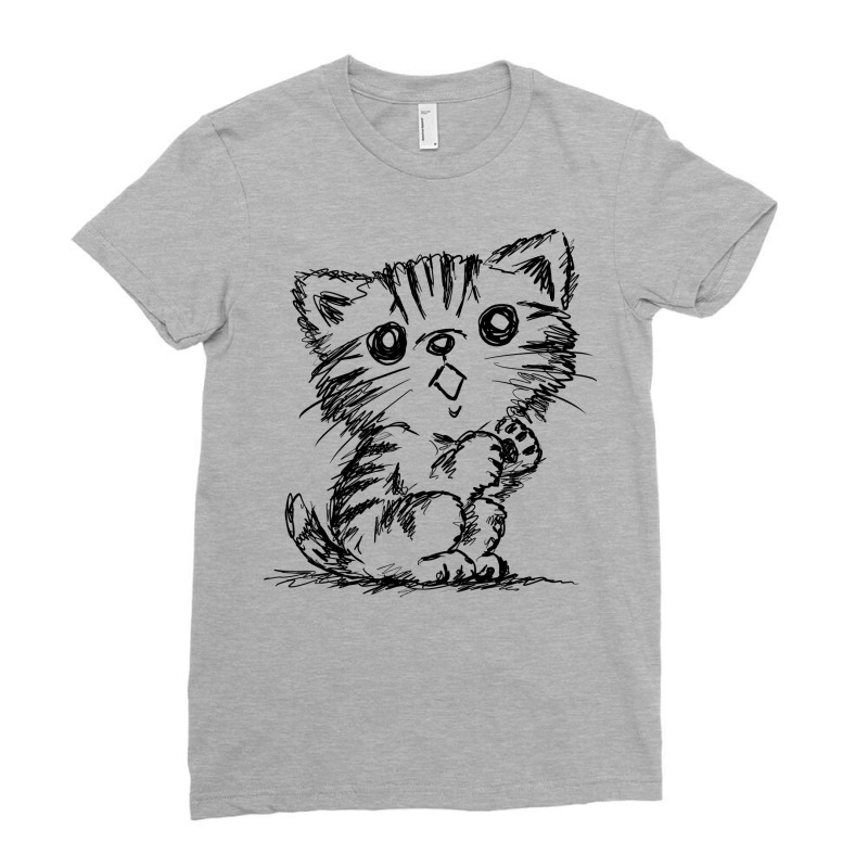 Black And White Sketch Of An American Shorthair St Ladies Fitted T-Shirt by zoffaltiidorf | Artistshot