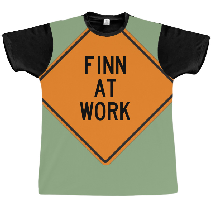 Finn At Work Funny Warning Sign 80s Graphic T-shirt by howedatooruu | Artistshot